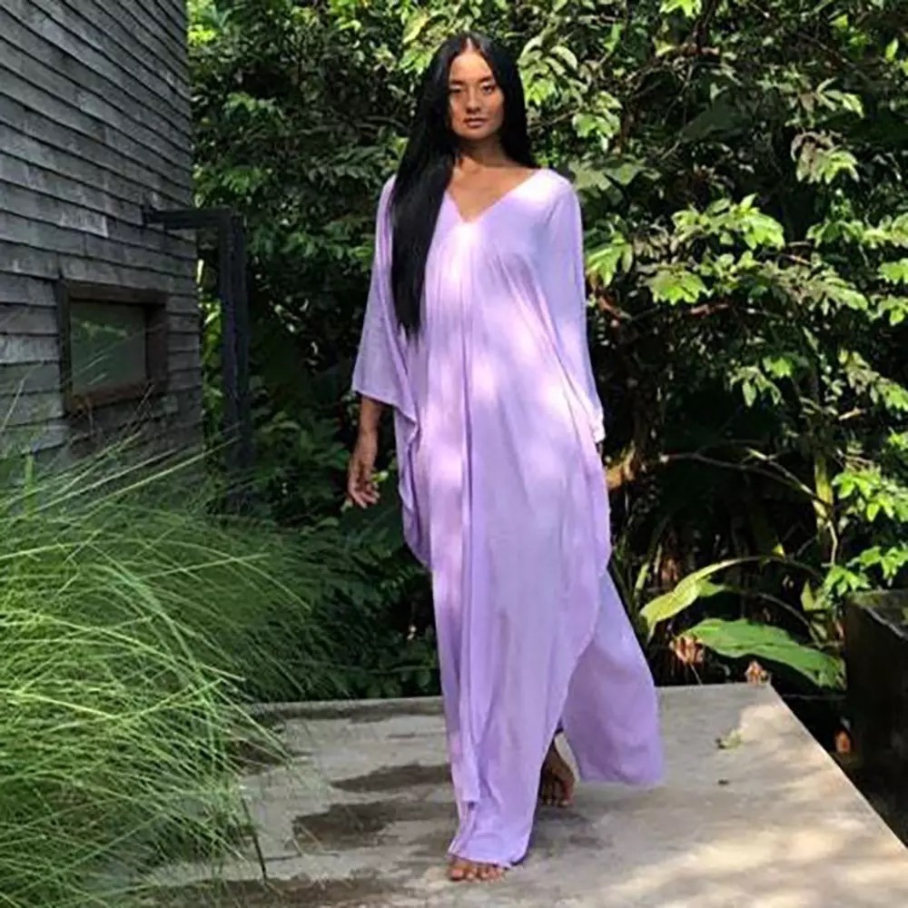 Lilac Shine Boho Cotton Kimono Flowy Oversized Kaftan Dress Maxi, S - Plus Size - Picture 4 of 6